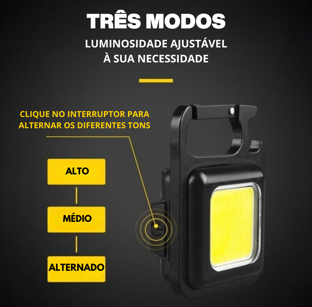 Mini Flashlight - Chaveiro multifuncional com luz recarregável